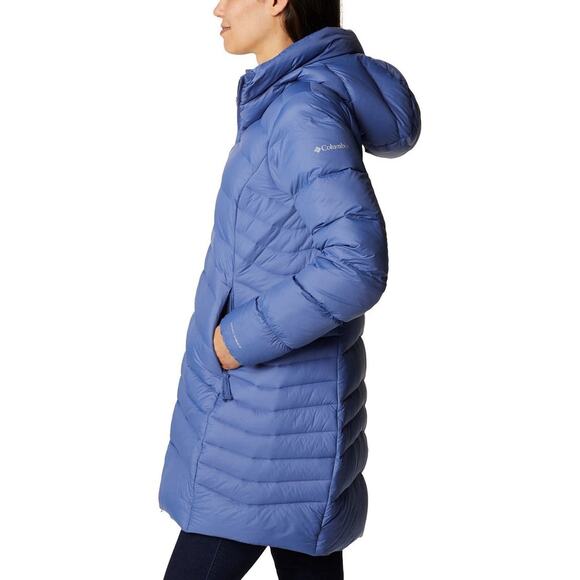 Columbia Women's Hooded Puffer Coat Autumn Mid Jacket Omni Heat Light Blue XS - Picture 3 of 13
